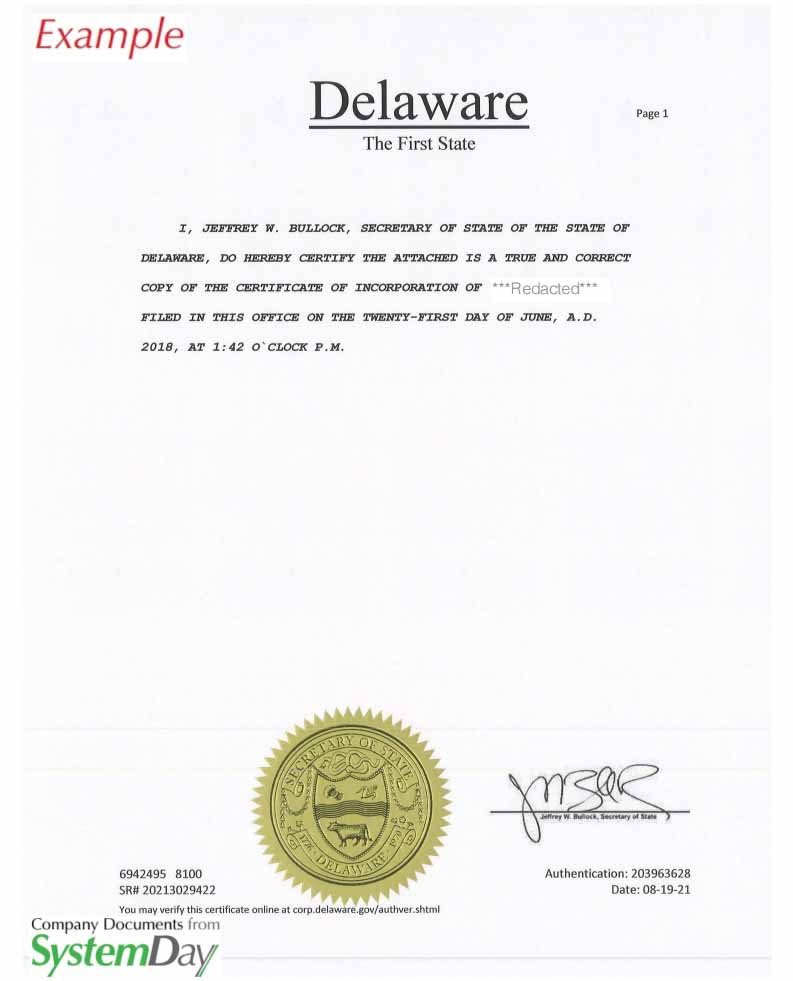 Certificate Of Incorporation Usa